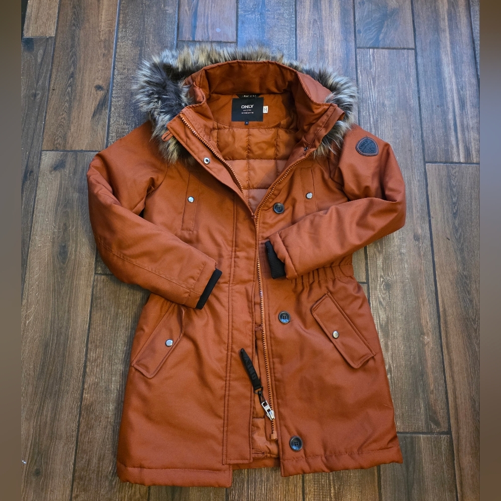 ONLY Women's Rust Parka with Faux Fur Trim Size Small